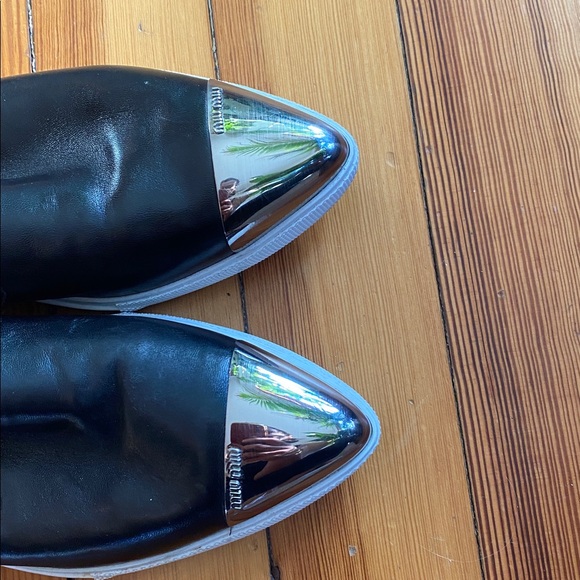 Miu Miu Black leather Flats with Silver Toe Cap pointy toe loafers 41 11 - Picture 3 of 10